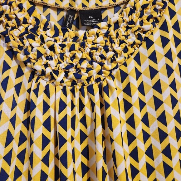 New Directions Petite Vintage Top PL Blue Yellow White Short Sleeve Blouse - Picture 2 of 8